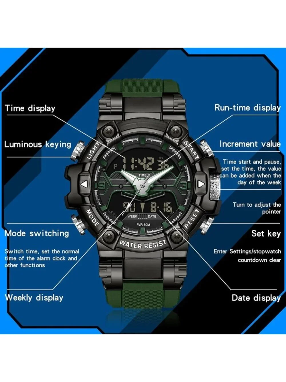 Men's Green Analog Quartz Cool Designer Hombres Unique Electronics Duty Watch